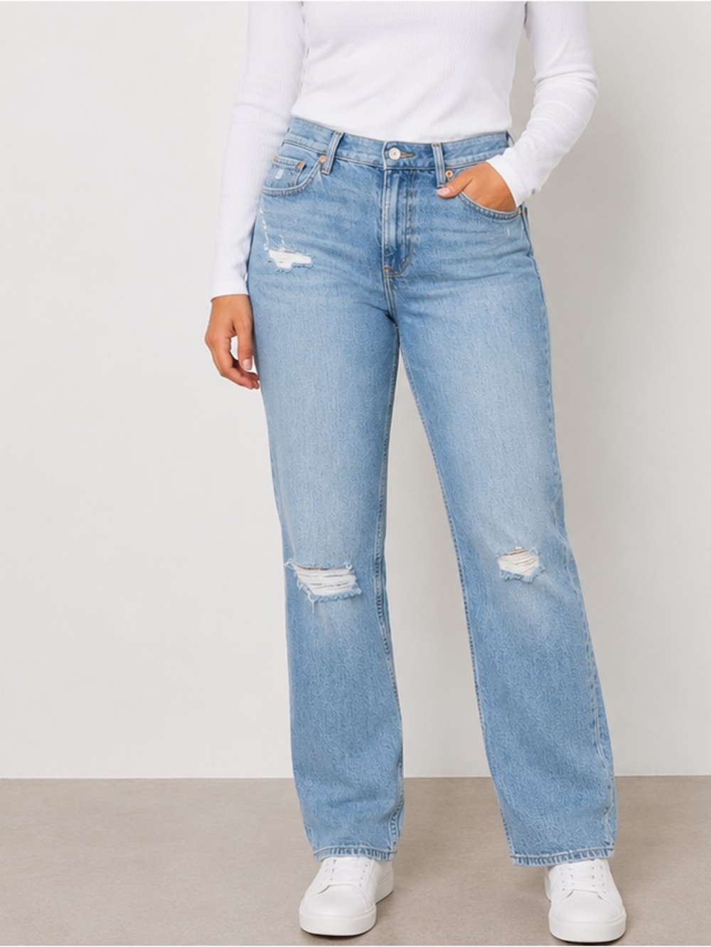 GAP Light Blue Distressed Straight Leg Jeans